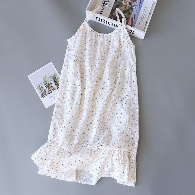 Women's Floral Camisole Slip Dress Nightgown Pure Cotton Sleeveless Loose Long Home Dress Breathable Cool M-XL / Robe Longue Camisole Femme Fleurie Coton Pur Sans Manches Ample Maison Respirante Fraîche M-XL