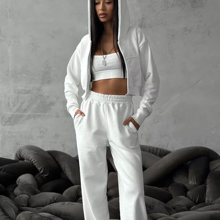 2026 Amazon Sexy Fashion European and American Style Casual Long-Sleeve Hooded Crop Top Shorts Cardigan Sports Pants
