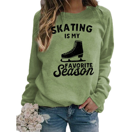 Foreign trade supply skating shoes printed round neck jacket sweater European size women's coat long sleeve cross-border