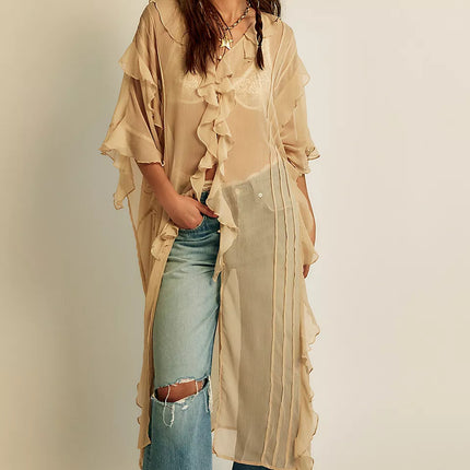 2025 Cross-Border French Sweet Peach Summer Vacation Style Asymmetrical Ruffle Skirt Top Feminine Dress