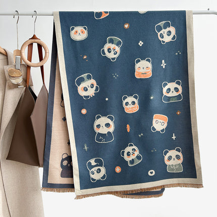 Cartoon Cute Cat Double-Sided Double-Wearing Imitation Cashmere Women's Winter Thickened Warm Neck Shawl Student Soft