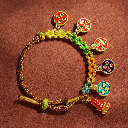 Thangka Xizang Hand Rope Hand-woven Ethnic Style Bracelet Five-way God of Wealth Green Mother Wen Zhu Thangka Bracelet