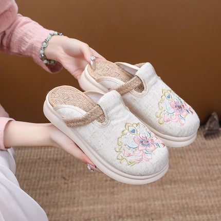 New Arrival Pastoral Style Linen New Chinese Style Deodorant Feet Home Outfit Cloth Shoes Slip-on Slippers Embroidered Shoes Women's Shoes