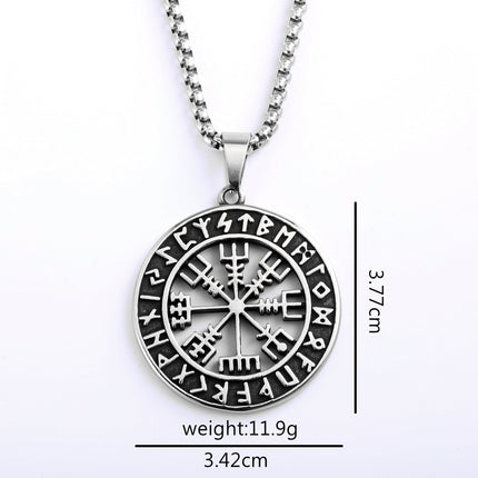 Nordic Retro Stainless Steel Pendant Suitable for Men and Women Viking Double-Sided Compass Necklace