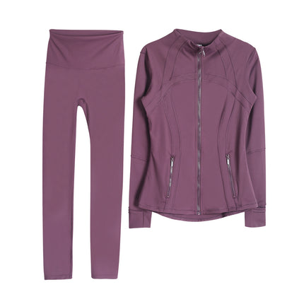 LULU Original Standard DF Yoga Suit suit Women's Top Long Sleeve Jacket Slim-fit Elastic Quick-drying Cropped Pants Fitness Running