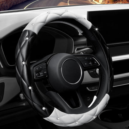 Car Steering Wheel Cover Rhinestone Steering Wheel Cover Four-Season Universal Diamond Soft Leather Non-Slip Steering Wheel Cover with Shiny
