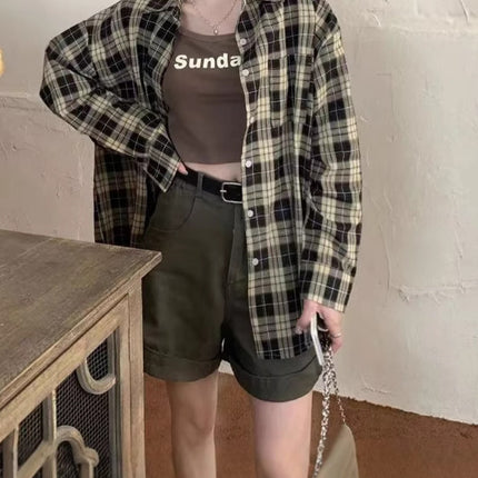 Vintage Plaid Shirt Coat Women's Spring and Summer Korean-style Niche Loose Bf Lazy Wind Sun-proof Outer Wear Small Top