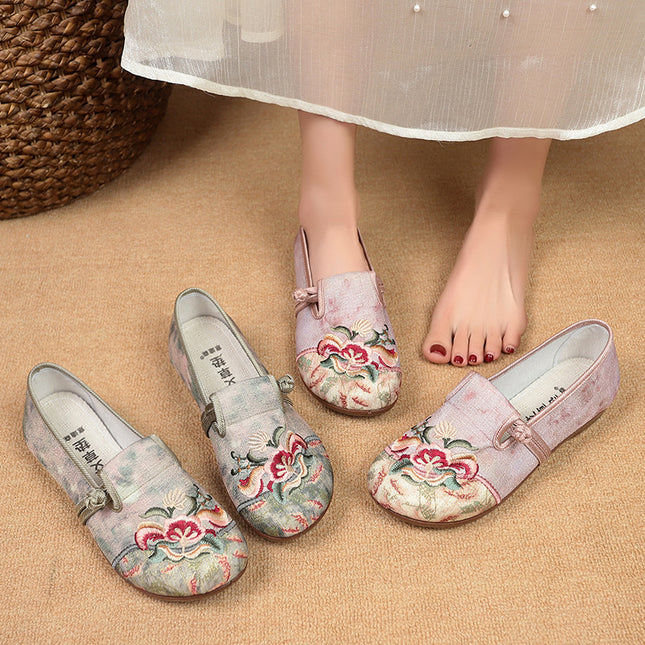 New Style Old Beijing Cloth Shoes for Women, Linen Embroidered, Breathable and Comfortable, Mugwort Deodorant Mom Shoes, Slip-On 625-07