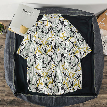 Summer Short-Sleeved Shirt for Men Ins Retro Funny Human Head Personalized Print Trendy Brand Korean Style Loose Shirt Trendy Top