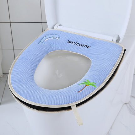 Household toilet cover portable zipper toilet seat cushion winter plush toilet seat cover waterproof thickened toilet mat