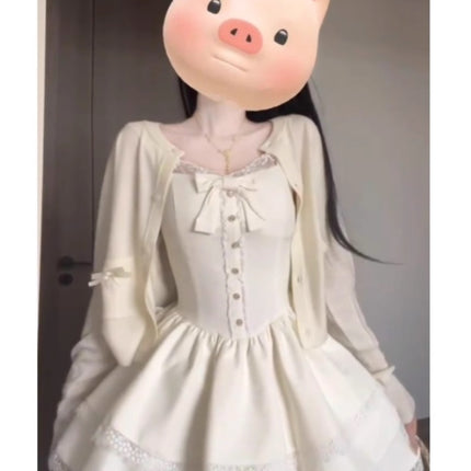 French Sweet Unique Super Good-looking Cardigan Coat Puffy Cake dress Two-piece Set for Small Spring and Autumn Wear