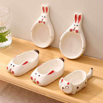 Creative Cartoon-Style Ceramic Dish with Chopstick Holder, Small Household Dish, Seasoning Dish, Hot Pot Dipping Dish, Condiment Dish