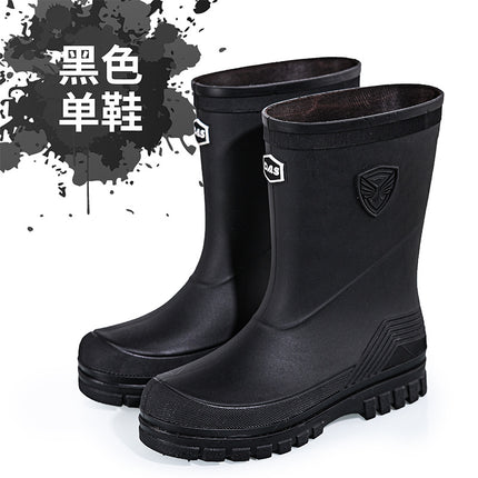 2026 New Cross-Border Korean and Japanese Waterproof Rubber Shoes, Fashionable Water Shoes, Outdoor Non-Slip Mid-Calf Fleece-Lined Men's Rain Boots
