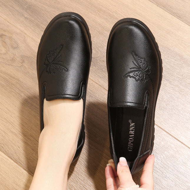 Mom's Shoes Are Comfortable Spring and Autumn Flat Soft-Soled Non-Slip Single Shoes for Women, Middle-Aged and Elderly, 2026 New Model Leather Shoes for Middle-Aged and Elderly