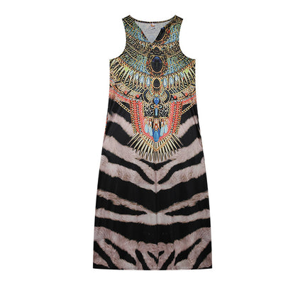 2022 New European and American Cross-border Independent Station Women's Sleeveless Long Dress V-neck Rose Flower Vintage Printed dress