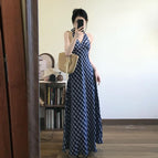 Blue suspender dress-tall [popular this year] / S