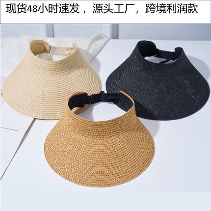 Amazon Hot Selling Straw Hat Women's Empty Top Straw Hat Rollable Adjustable Empty Top Straw Hat Duck Tongue Folding Straw Hat