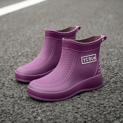 Cross-Border Rain Boots for Women, Short-Tube Fashionable Outer Wear Student Rain Boots, Winter Velvet Warm Rubber Shoes, Low-Tube New Water Shoes