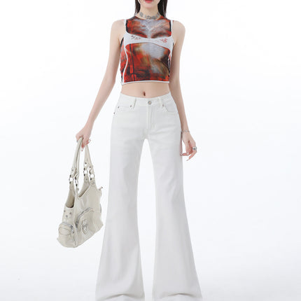 White Stretch Low Waist Weak Jeans Spring New Slim No-Leg Slim Fit Horn Mop Pants