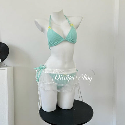 Source Manufacturer Swimsuit, Feminine, White, Small Breasts, Three-Point Strap Bikini, Split Swimsuit, Hot Spring Vacation