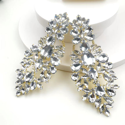 Cross-border Fashion Europe and America Exaggerated Geometric Rhinestone Earrings Diamond Flash Light Luxury High-end Elegant Earrings Jewelry
