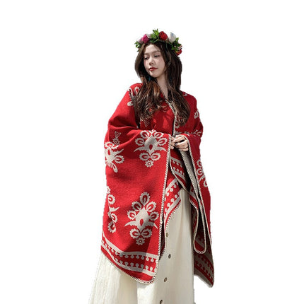 Ethnic Style Shawl Cape for Women, Suitable for Outdoor Wear, Yunnan Lijiang Xinjiang Xizang Travel Photography, Stylish Scarf for Women