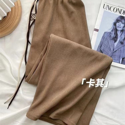 Ultra-Fine Smiley Face Drawstring Pants for Women Straight Casual Corduroy Wide-Leg Pants 2025 Autumn and Winter Drapey Floor-Length Pants