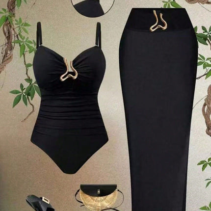 2025 New Cross-Border European and American Slim Conservative One-Piece Swimsuit Women's High-End Bikini Hot Spring Swimsuit Suit
