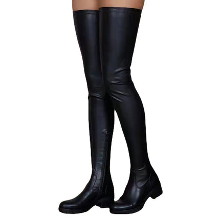Cross-border 2024 Spring and Autumn New Knee Boots Women's European and American Round Head Fashion Boots Foreign Trade plus size Chunky Heel Long Barrel Knight Boots