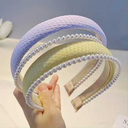 Korean version of spring and summer new style small fragrance double-layer pearl sponge hairband simple high Skull top sweet pressure hair accessories wholesale