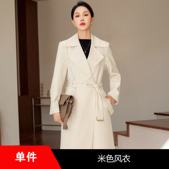 British Style creamy-white Coat Coat Women's High-end Spring and Autumn 2023 New Fashionable All-match Long Suit Coat