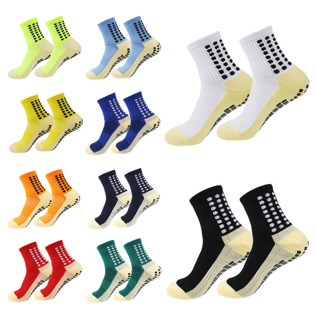 Cross-Border Foreign Trade Training Sweat-Absorbent and Breathable Set: Non-Slip Towel Bottom Adhesive Football Socks + Football Shin Guards