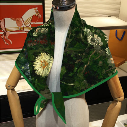 90cm Spring New Van Gogh Oil Painting Bottle Daisy Fashion Shawl Large Square Scarf Scarf Strapless Scarf