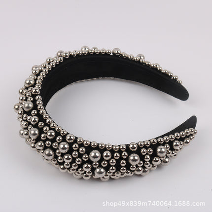 European and American luxury pearl sponge hairband hairpin female heavy industry exaggerated wide side pressure hair high cranial top net red head band wholesale