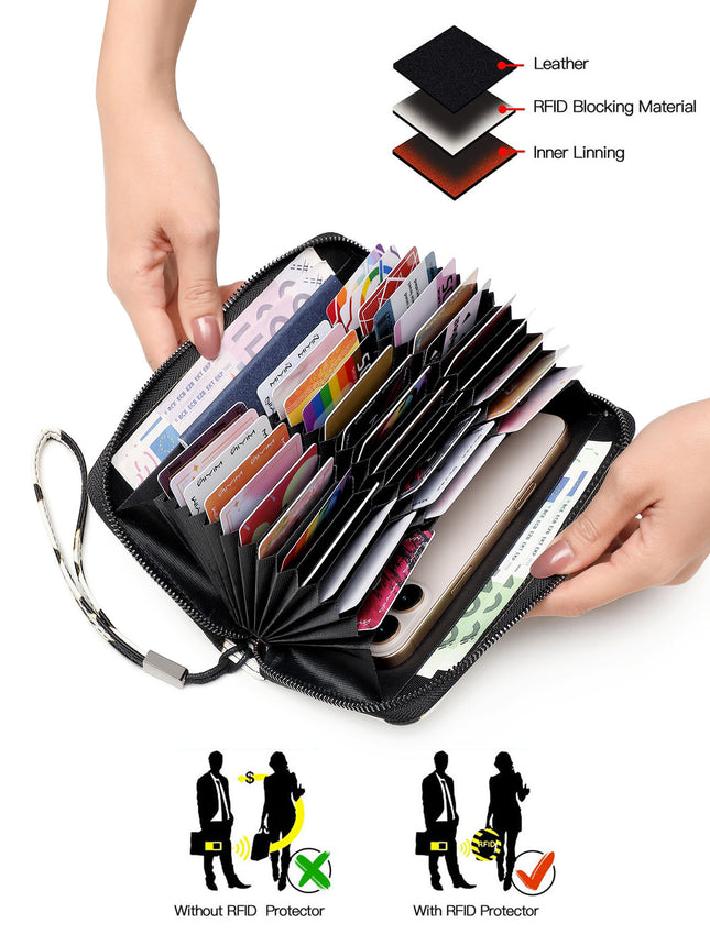 Foreign Trade Cross-Border New Women's Wallet Rfid Multi-Functional Large-Capacity Accordion Card Holder Printed Cow Pattern Clutch Bag