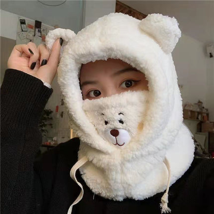 Rabbit Ears Hat Scarf All-In-One Hat for Women Winter Cute Plush Furry Animal Plus Scarf Two-Piece Hat
