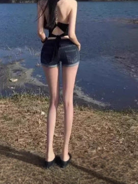 Plus-Size American-Style Low-Waist Sexy Hip-Enhancing Denim Ultra-Short Shorts for Women, 2025 Summer New Slim-Fit Rolled-Edge Hot Pants