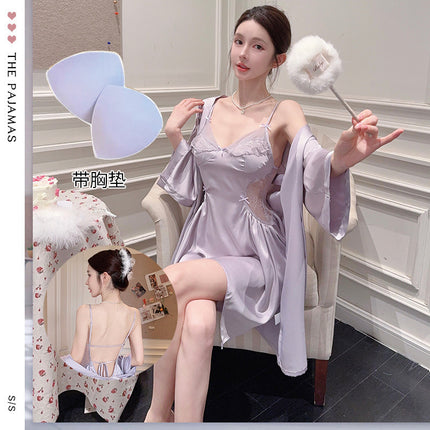 Sexy Pajamas for Women with V-Neck and Chest Pads, Two-Piece Pajamas, Internet Celebrity Suspender Backless Nightgown, Nightgown, Home Wear