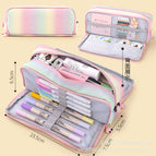 Oxford cloth double-open pencil case [vertical rainbow]