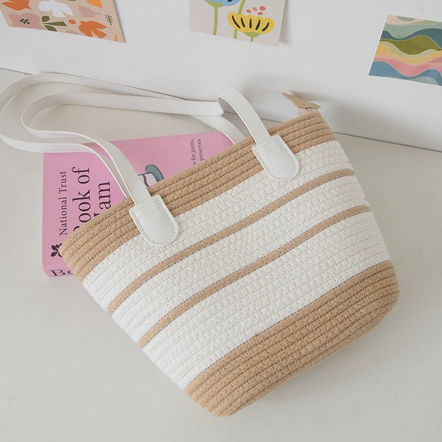 New Versatile Shoulder Bag Large Capacity Woven Bag Women's Seaside Vacation Beach Bag Straw Bag Cotton Thread Tote Bag