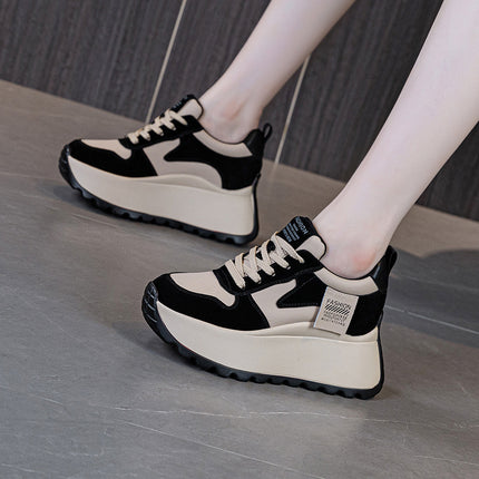 2025 Autumn and Winter New Fashion Thick-Soled Heightening 8cm Trendyy Letters Versatile Women's Casual Shoes Sports Shoes Brown