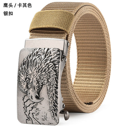 Canvas Belt Men's Toothless Automatic Buckle Middle-aged and Young People's Long plus size Business Jeans Retro Nylon Pants Belt