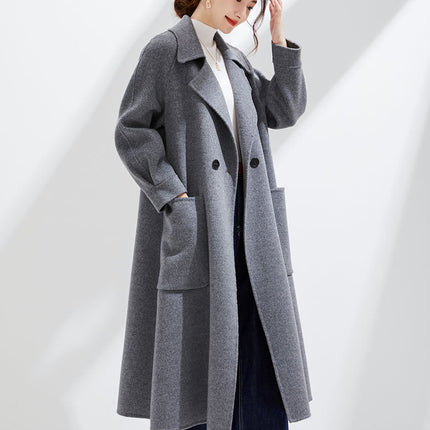 2025 New Autumn and Winter Double-Sided Wool Outwear Women's Extended Suit Collar Loose Slimming Look 100% Pure Wool Outwear