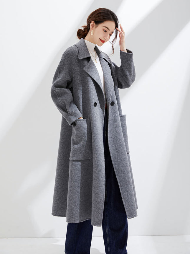 2025 New Autumn and Winter Double-Sided Wool Outwear Women's Extended Suit Collar Loose Slimming Look 100% Pure Wool Outwear