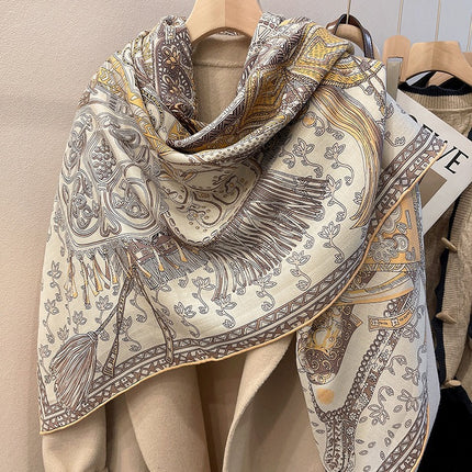 Spring and autumn texture silk wool scarf women's autumn and winter silk wool large square scarf warm shawl dual-purpose women's all-match temperament