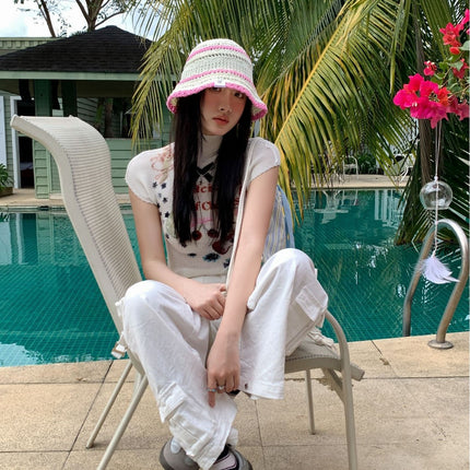 Colorful Straw Fisherman Hat Women's Summer Face Showing Small New All-match Straw Hat Beach Sunshade Sun Hat Trendy