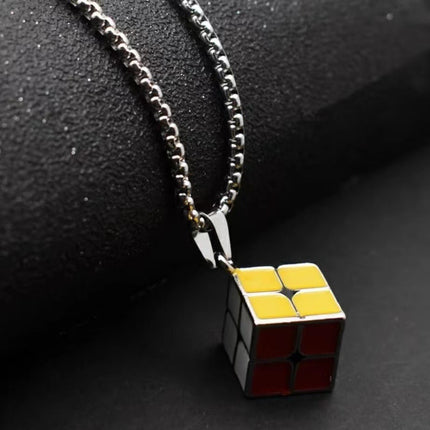 Street fashion personalized accessories colorful Rubik's cube necklace men's and women's accessories ins personalized hip hop fun sweater chain