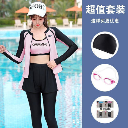 Women's Summer Swimsuit Plus Size Split Conservative Snorkeling Sun Protection Long-Sleeved Pants Four-Piece Set Jellyfish Sports Surfing Swimsuit Quick-Drying
