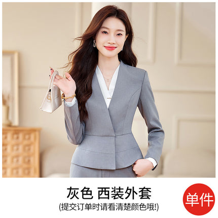 High-End Gray Professional Suit Suit for Women Autumn and Winter 2025 New Hotel Front Desk Jewelry Store Beauty Salon Work Clothes