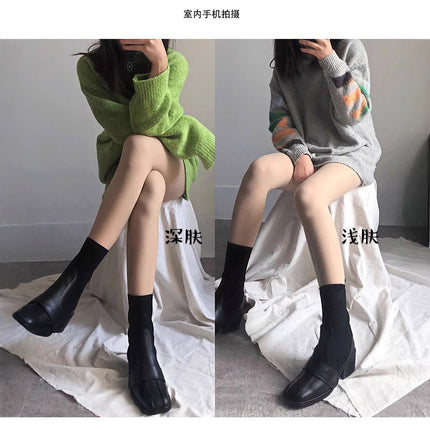 Autumn and winter light leg artifact female nude fleece-lined double-layer arbitrary cut fake transparent flesh color leggings socks warm T-gear